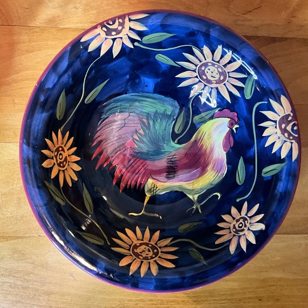 Certified International Susan Winget Rooster‎ Sunflower Ceramic Serving Bowls 2